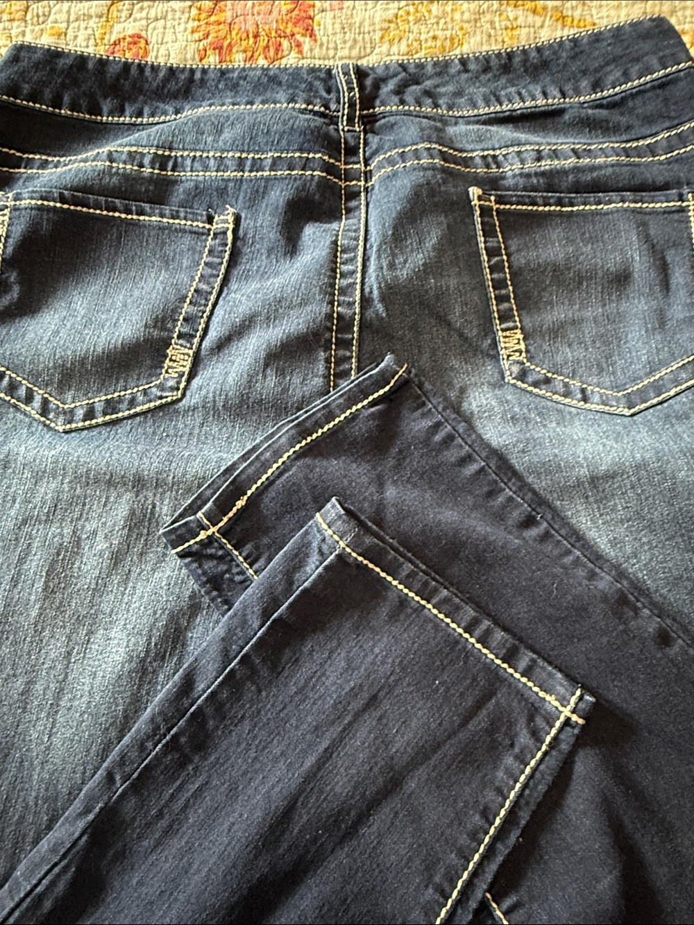 Maurices Navy Blue Jeans with Cream Contrast Stitching